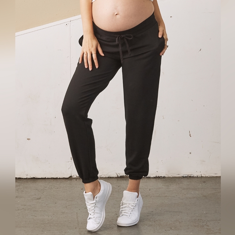 NWT Angel Maternity Black Jogger Lounge Pants M Low Waist Soft Comfy Stretch